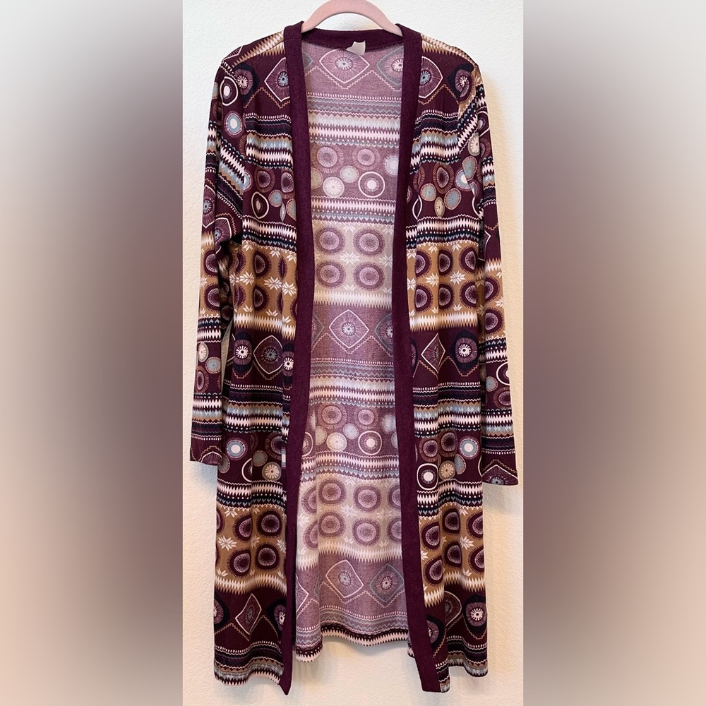 🌸 Sunshine & Rodeos Burgundy Geometric Print Boho Chic Cardigan | Size M | NWT